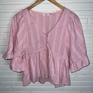 Miami Pink Flowy Ruffle Cotton Top, Women’s Size Extra Small